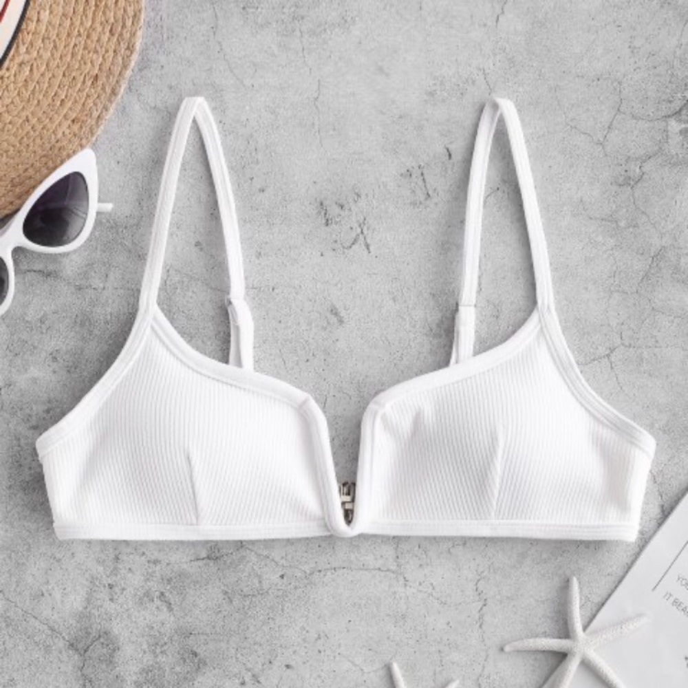 ZAFUL - Ribbed V Wired Cami Bikini Top - White M
